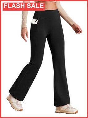 Fleece Lined Thermal Yoga Leggings Bootcut High Waist Pockets